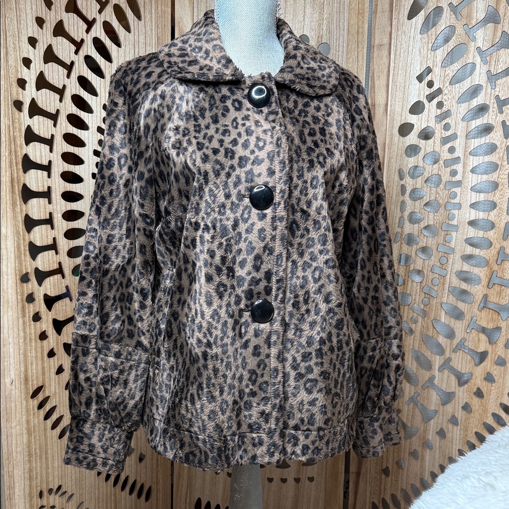 Stylish Leopard Print Faux Fur Jacket
